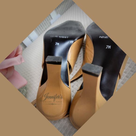 3/$25 Nine West Women's Indra Camel Buckle Detail Slingback Heels Size 7 - Picture 12 of 16
